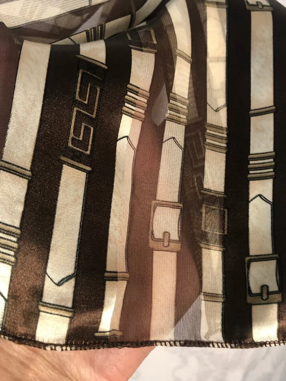 Vintage Metallic Geometric Chiffon Scarf — Korea Made | Quiet Luxury Sheer State